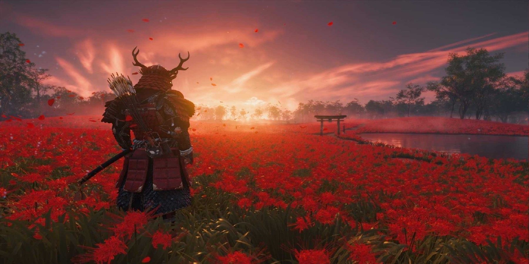 Ghost of Tsushima Jin in the field of flowers