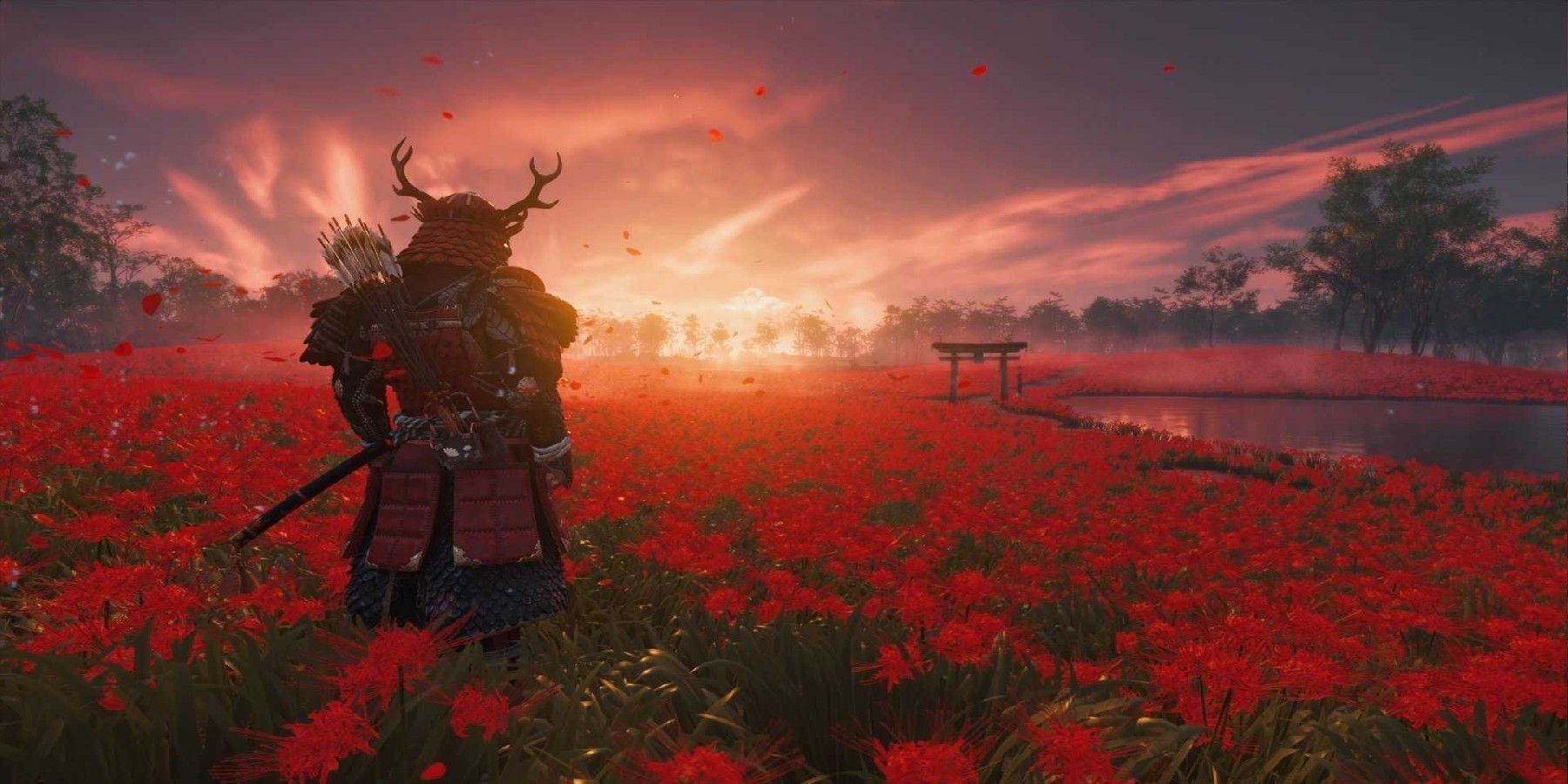 Ghost of Tsushima Jin in field of flowers