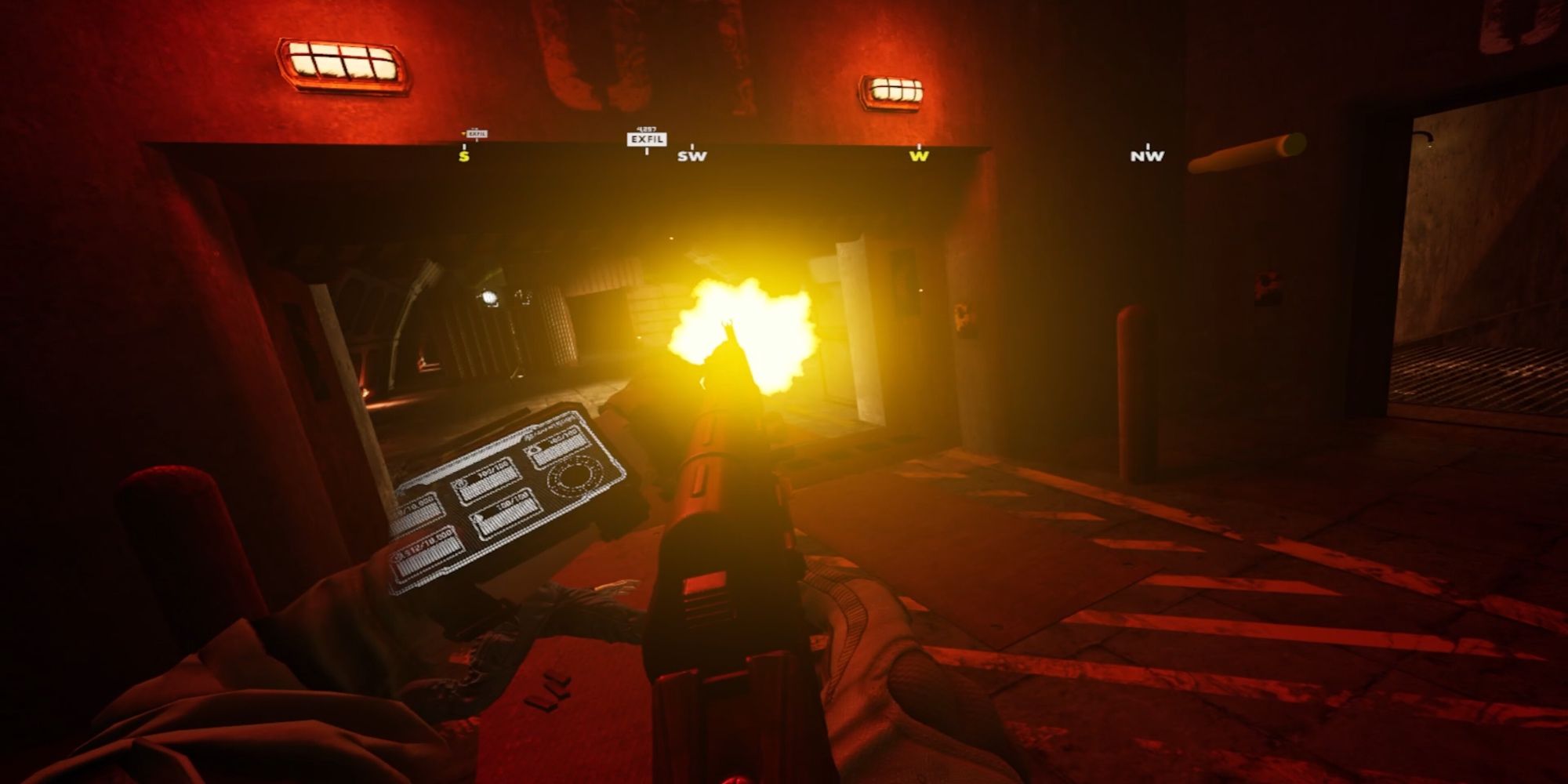 Player bursts fire at enemy soldiers using an assault rifle