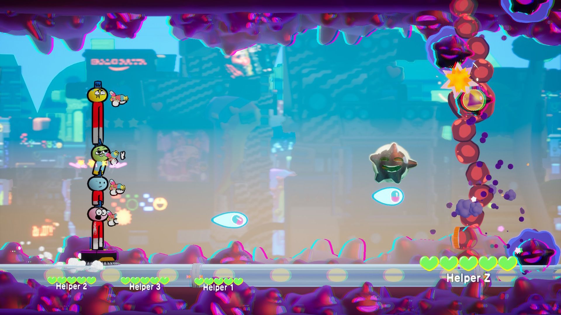 Screenshot of a sidescrolling stage in Glitch Busters: Stuck On You