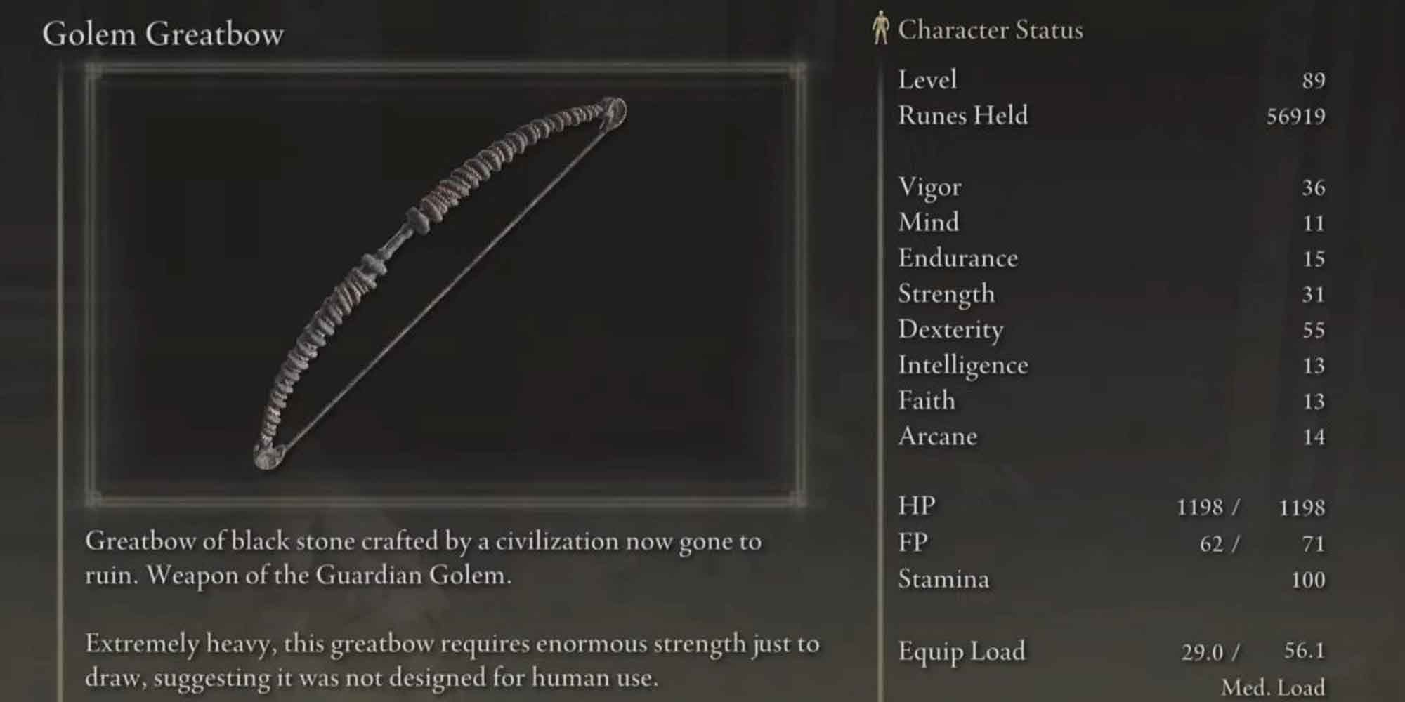 The Golem Greatbow in Elden Ring