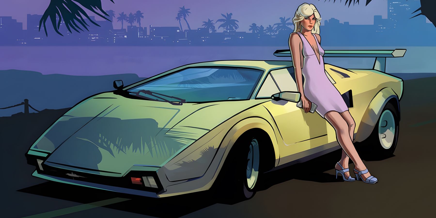 Grand Theft Auto: Vice City Stories promo art with Infernus and girl