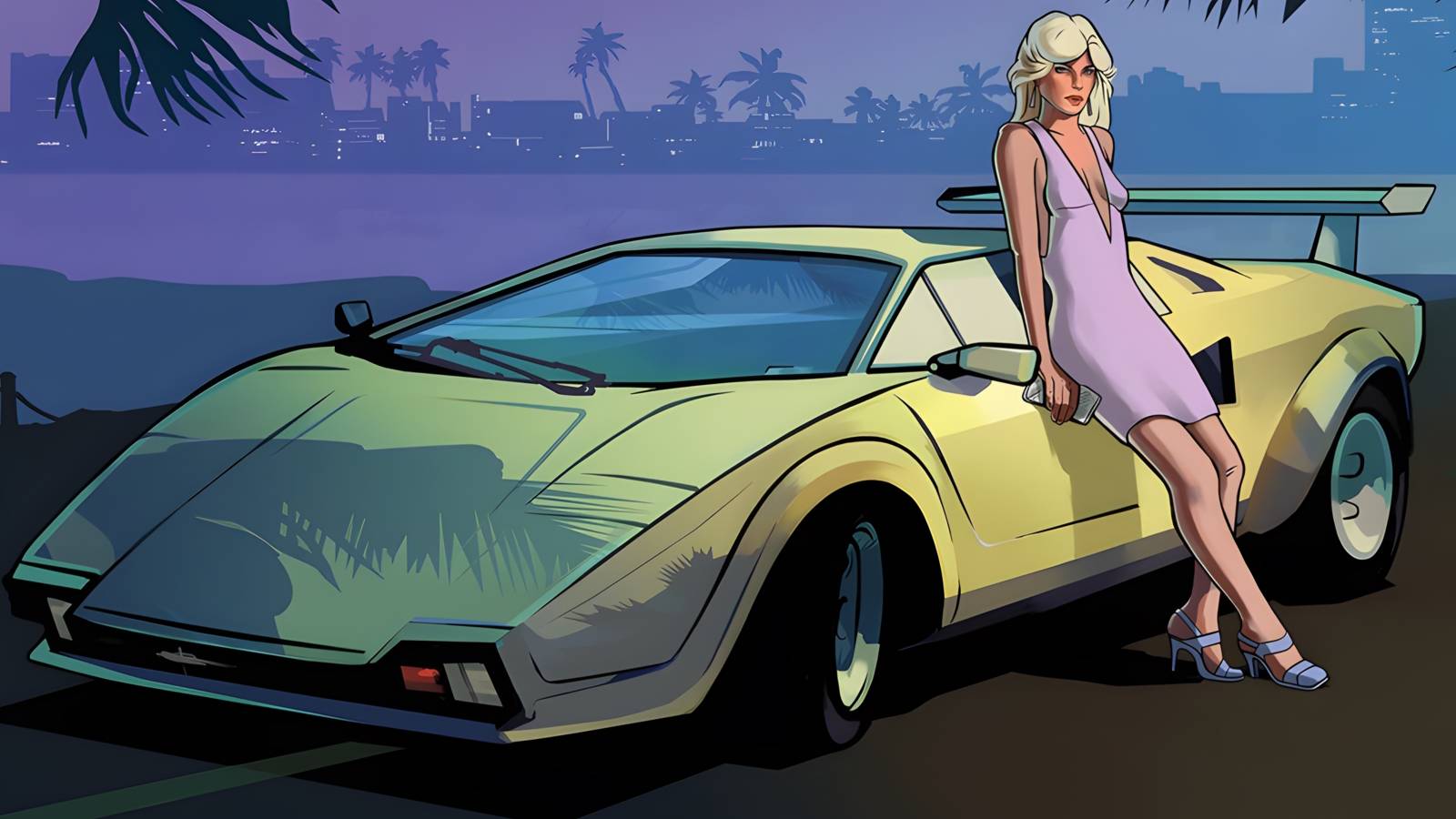 Grand Theft Auto: Vice City Stories promo art with Infernus and girl