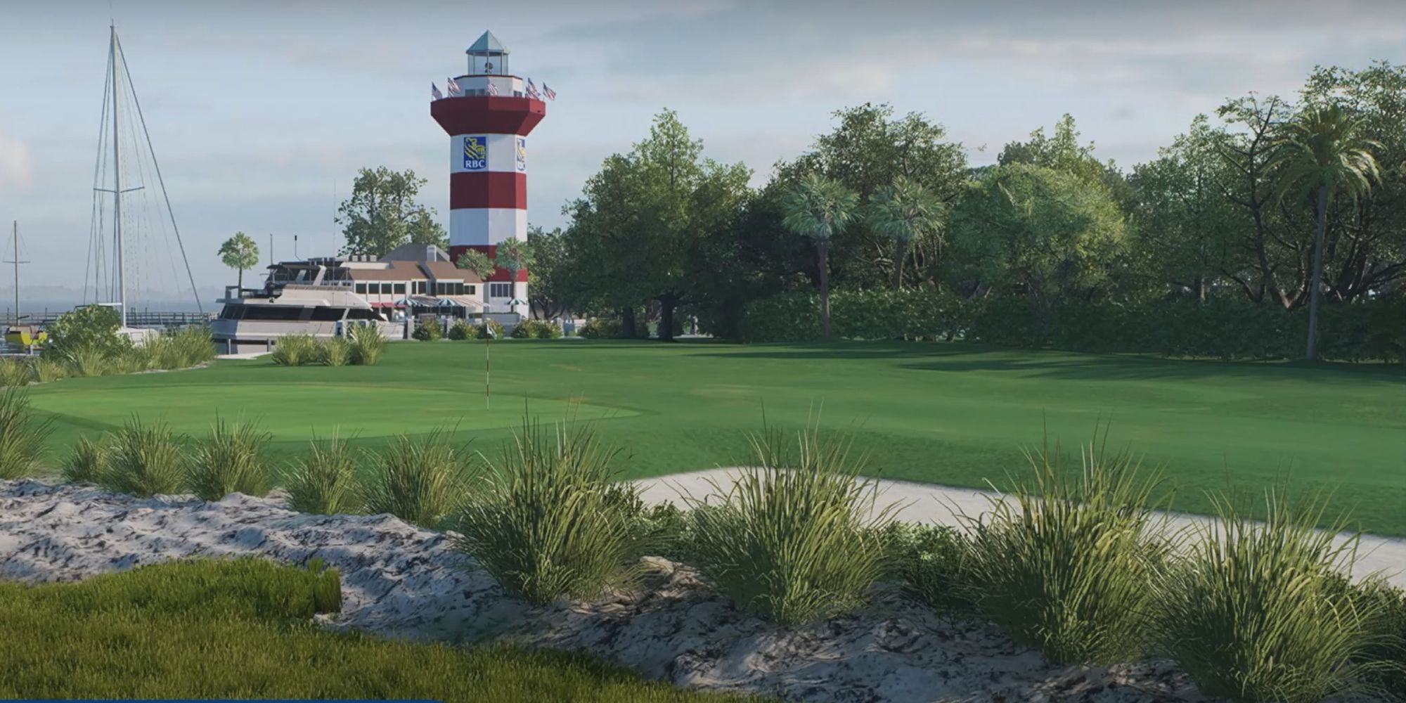 The famous lighthouse at hole 18 of the Harbor Town course in EA Sports PGA Tour