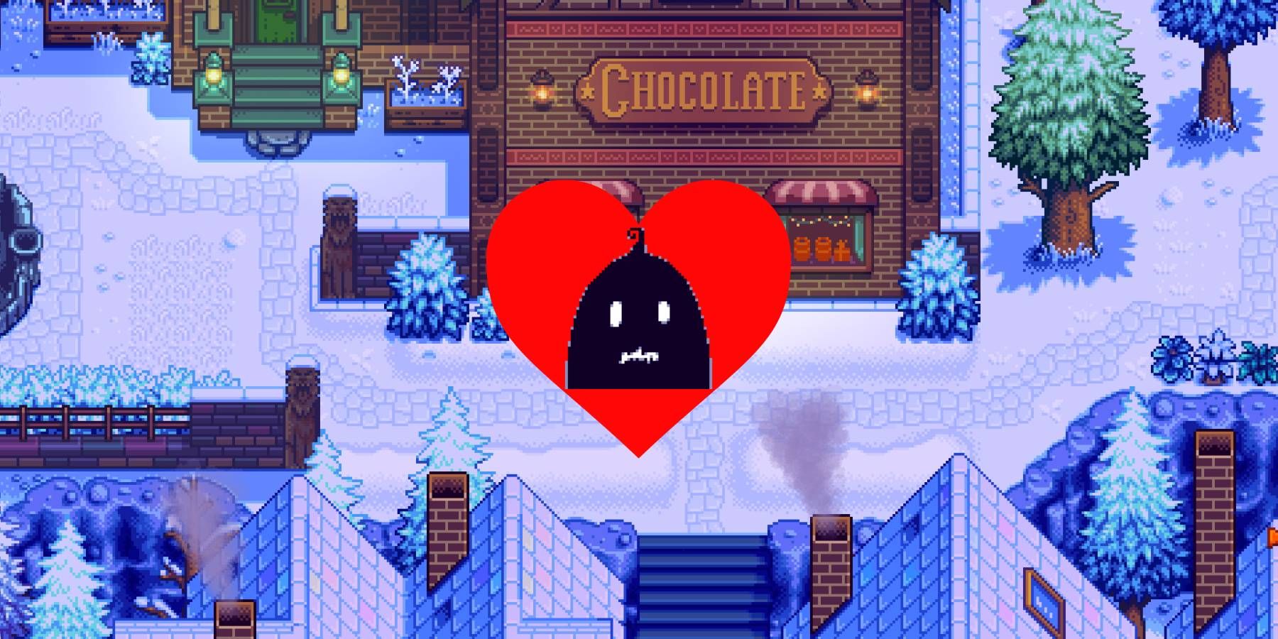 Krobus from Stardew Valley in a heart on Haunted Chocolatier preview footage