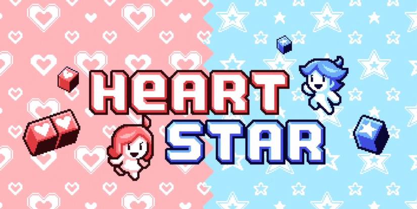 heart star image split pink and blue with game title and two characters