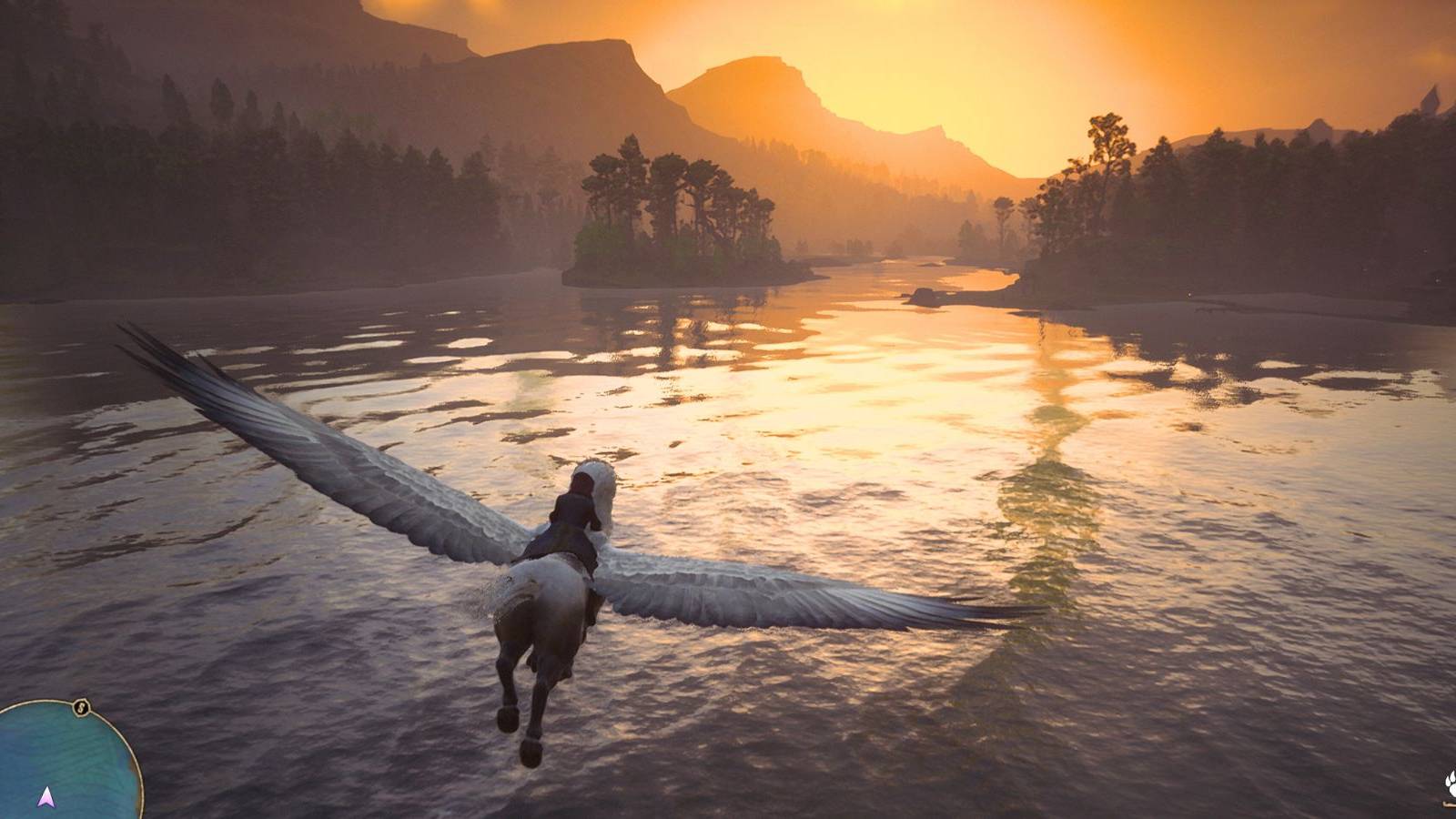 Hogwarts Legacy Black Lake view from hippogriff mount