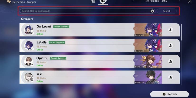 Friend search screen in Honkai Star Rail