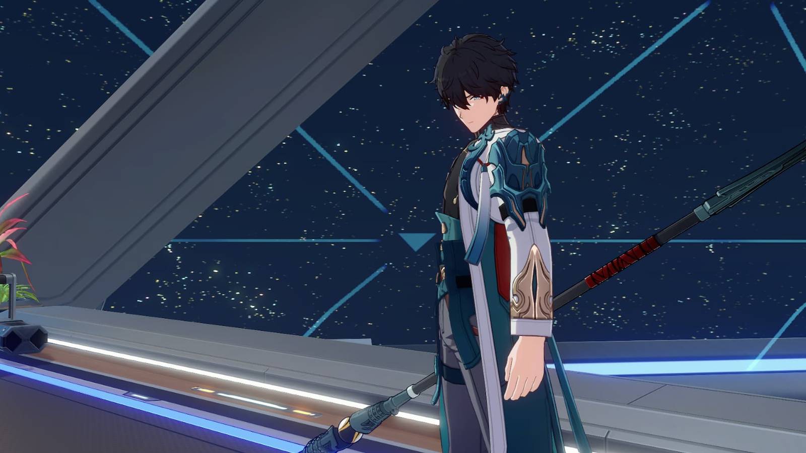 Dan Heng aboard the Herta Space Station in Honkai Star Rail.