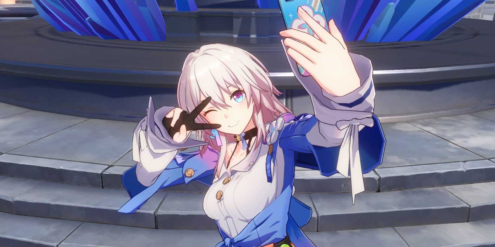 Honkai Star Rail's March 7th taking a selfie 