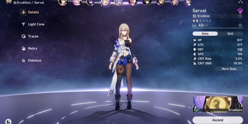 Serval in the characters screen of Honkai Star Rail