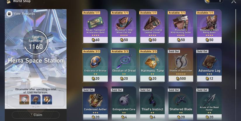 The Herta Space Station Vendor's inventory in Honkai Star Rail