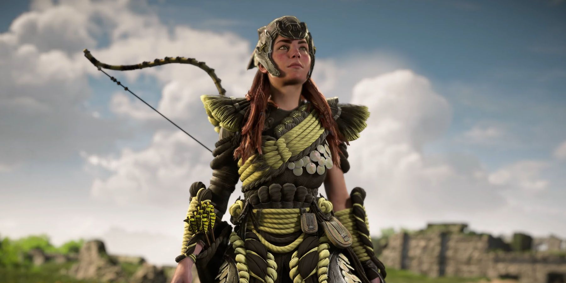 A screenshot of Aloy in her new gear in Horizon Forbidden West's Burning Shores DLC.