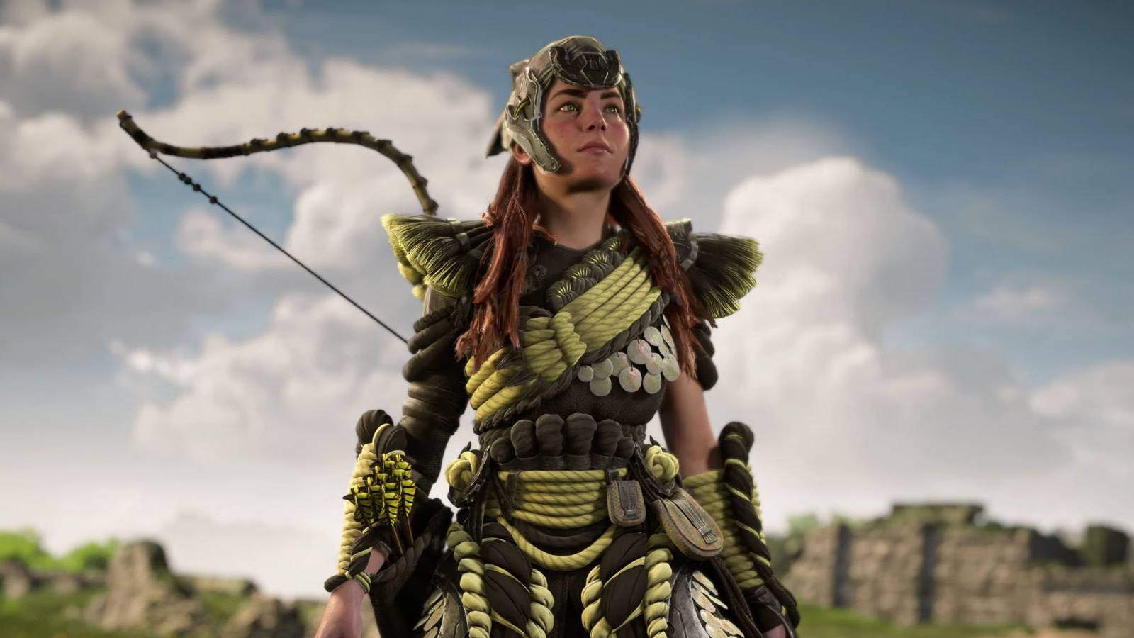 A screenshot of Aloy in her new gear in Horizon Forbidden West's Burning Shores DLC.