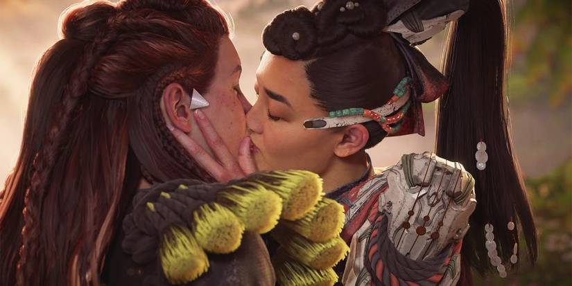 horizon forbidden west burning shores dlc aloy seyka kiss romance
