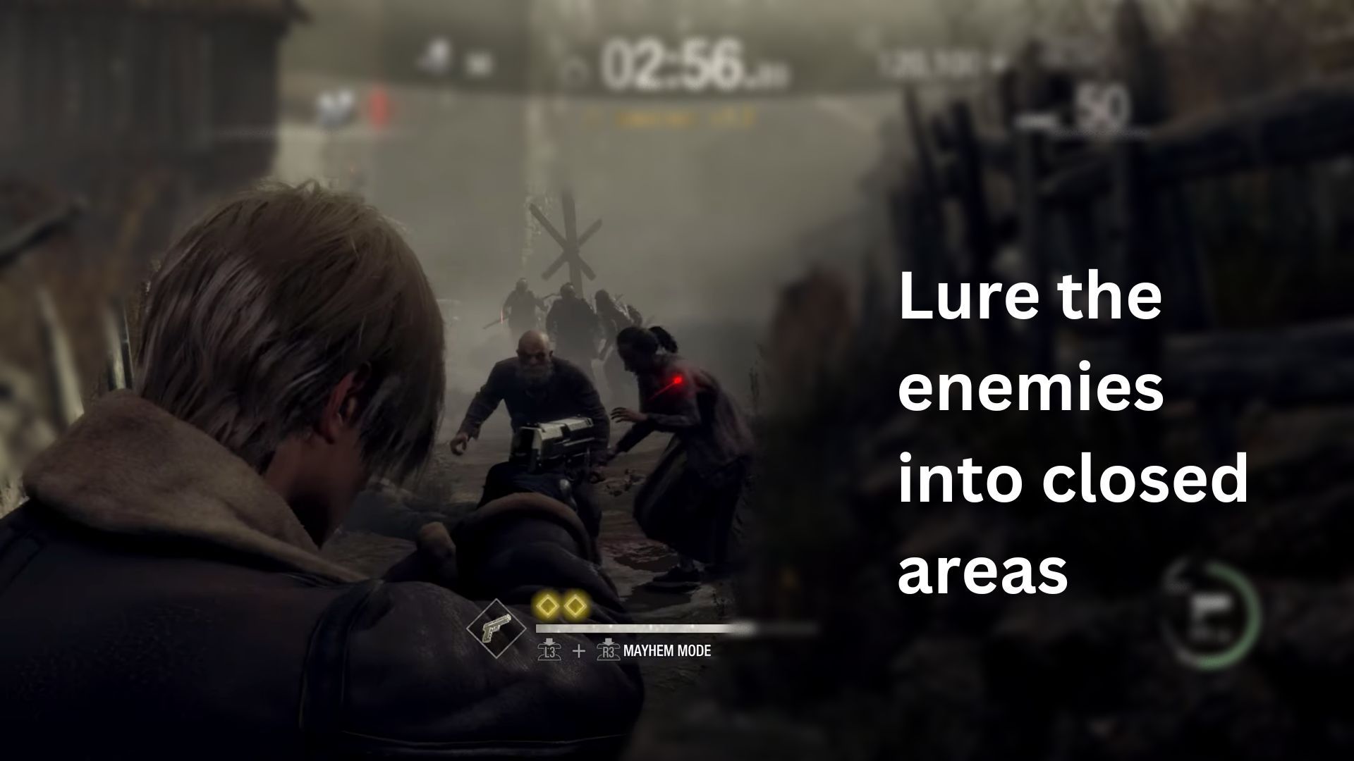 image with tips for scoring higher in the mercenaries in the re4 remake.