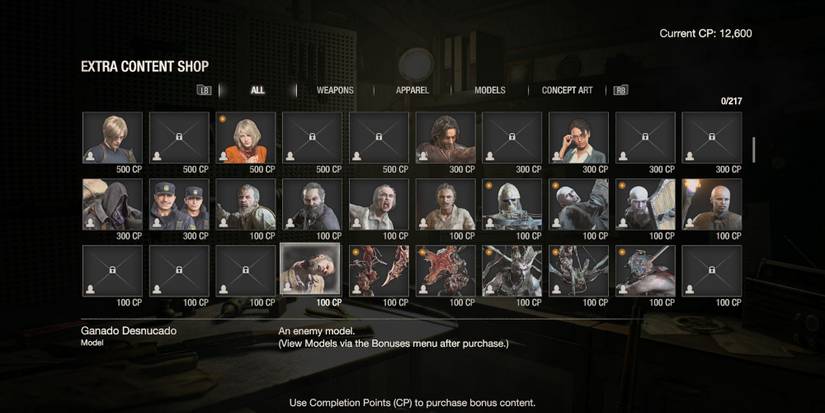 image showing the extra content shop in the resident evil 4 remake.
