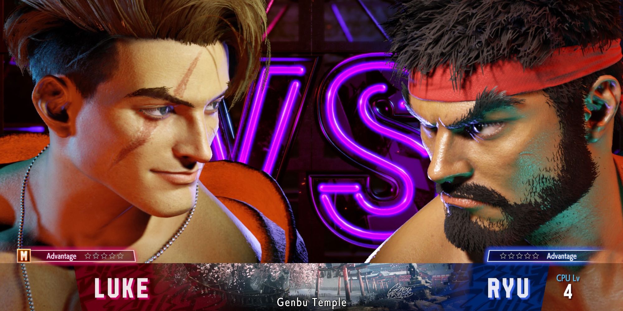 A screenshot of the pre-fight VS graphic from Street Fighter 6