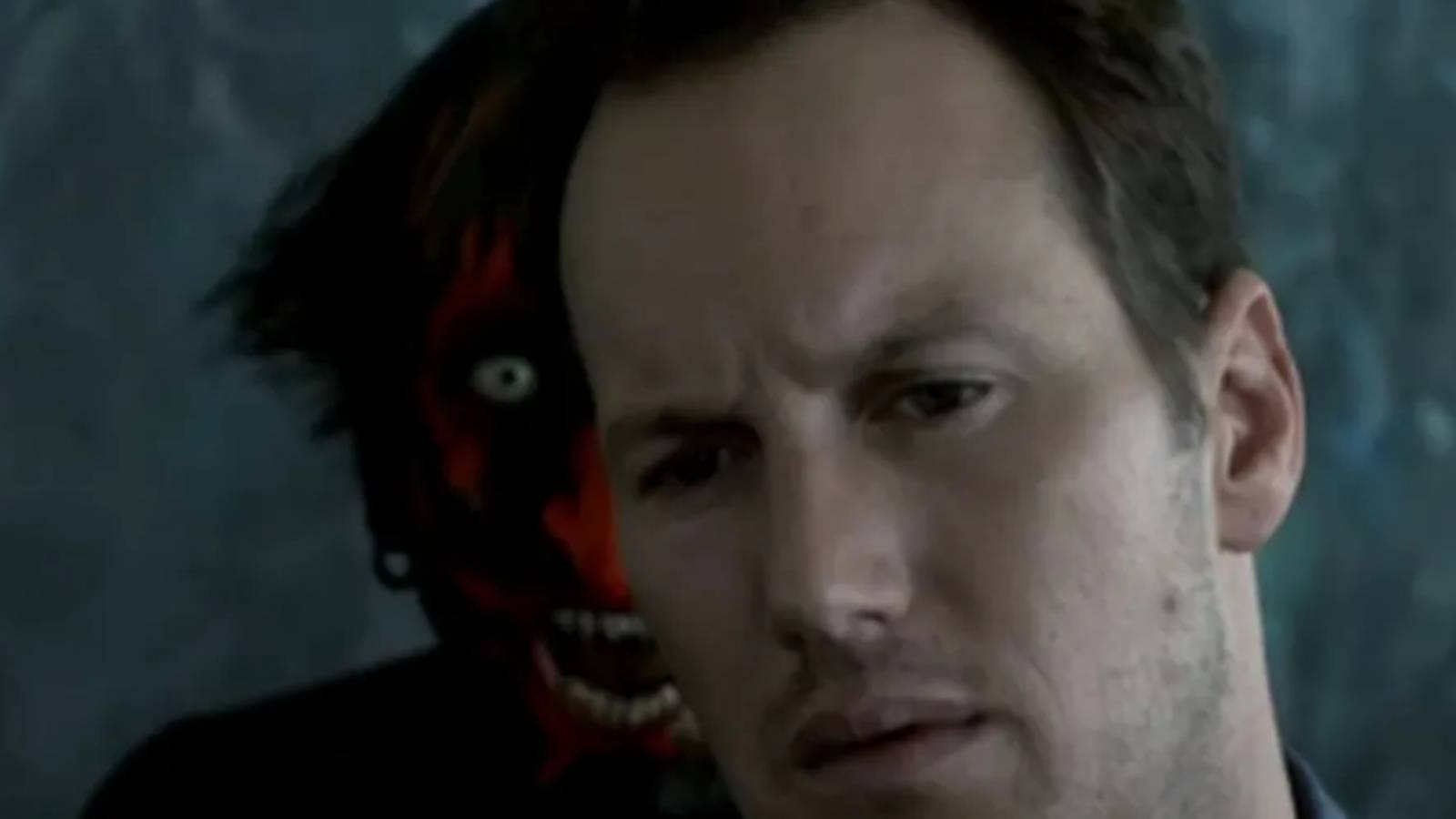 Patrick Wilson with The Red-Faced Demon behind him in Insidious