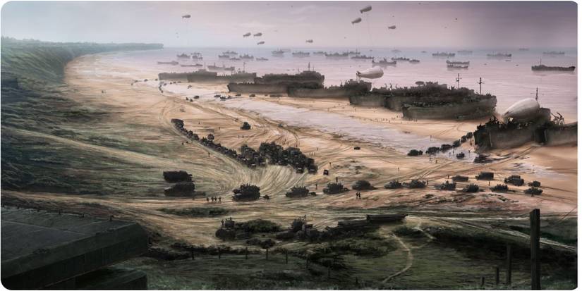 Drydocked Ships and supply trucks