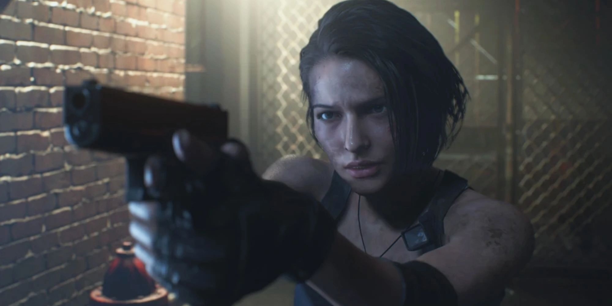 Jill Valentine aiming a pistol in Resident Evil 3: Nemesis