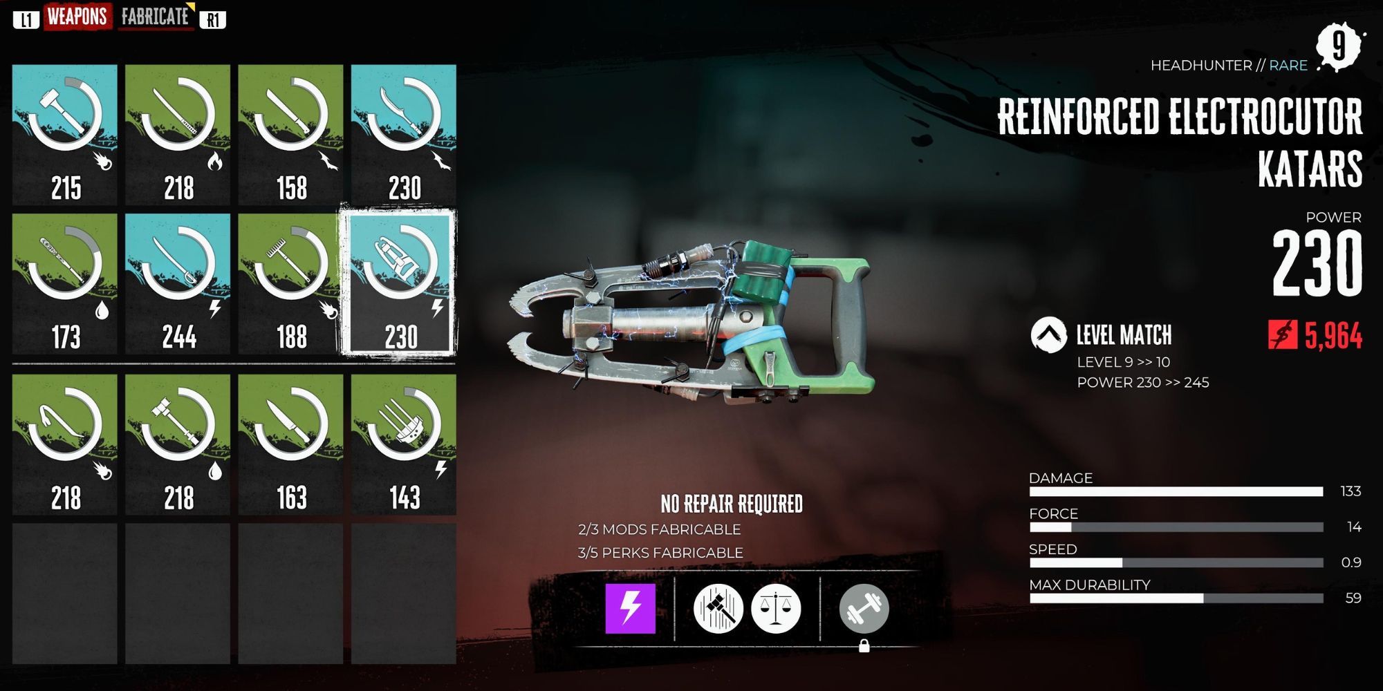 Katars in the player's inventory in Dead Island 2