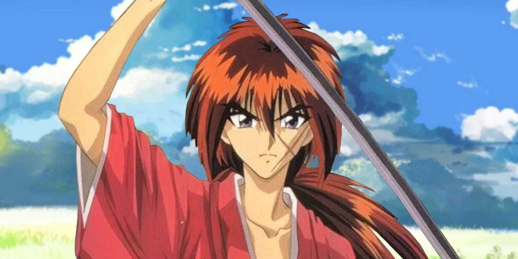 Himura Kenshin draws his sword in the original Rurouni Kenshin anime.