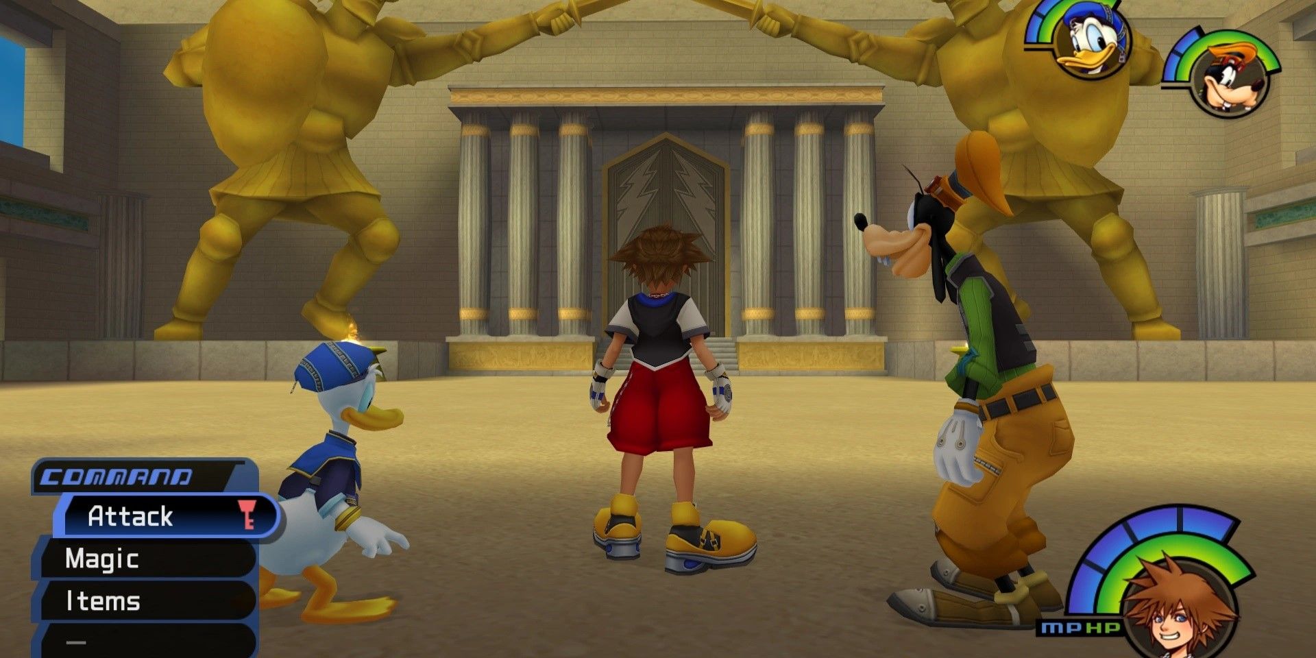 Olympus Coliseum Exterior with Daffy, sora and Goofy