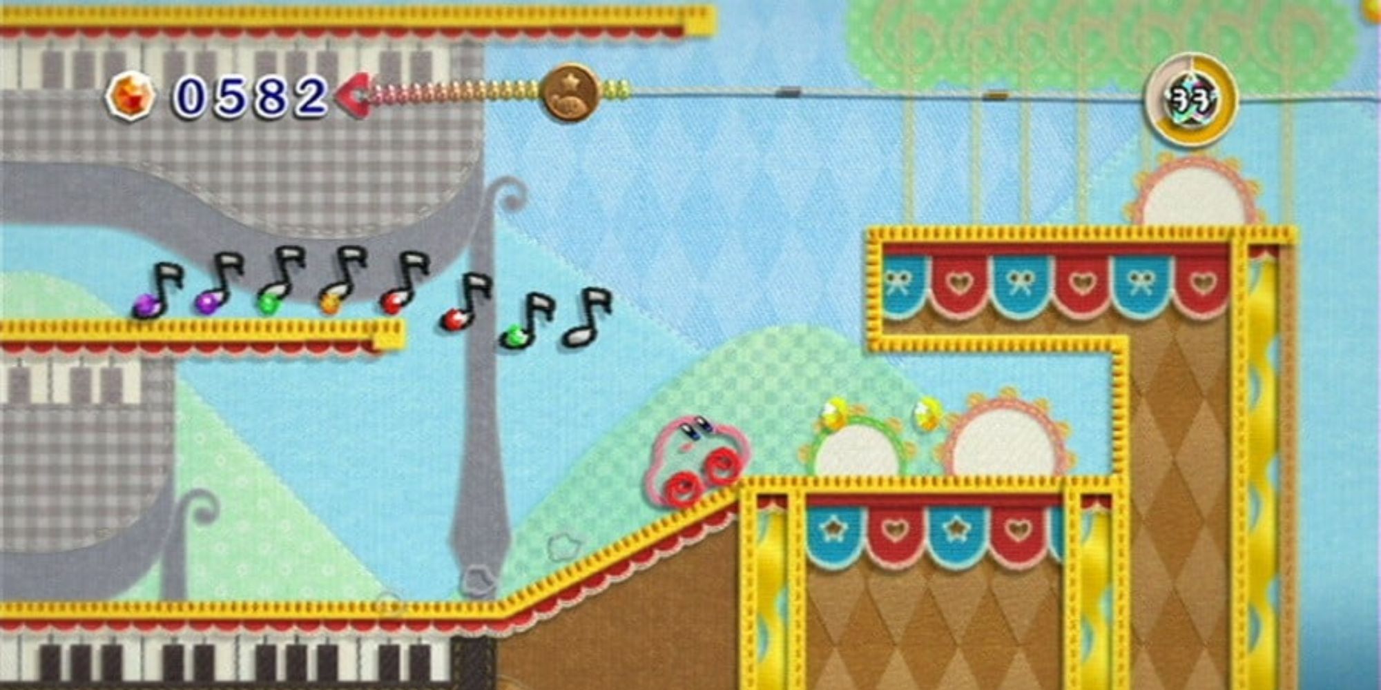 Kirby as a car in Melody Town