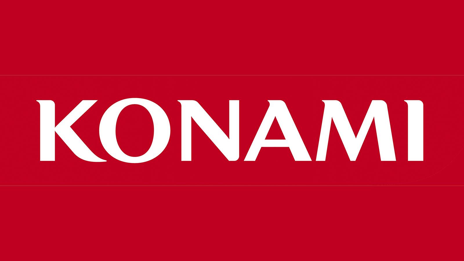 konami logo white lettering red background