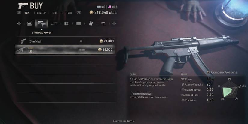 Buying the LE 5 SMG in Resident Evil 4 remake