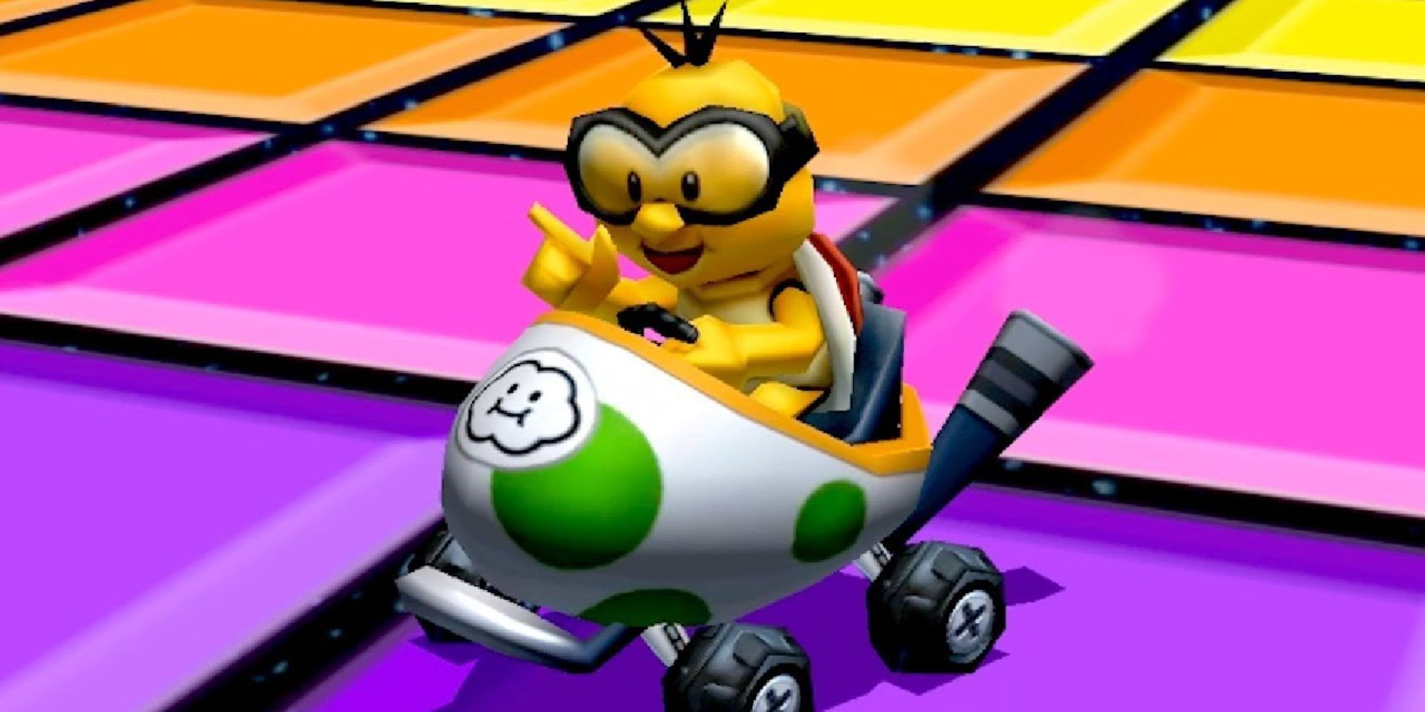 Lakitu kart racing in a Yoshi egg