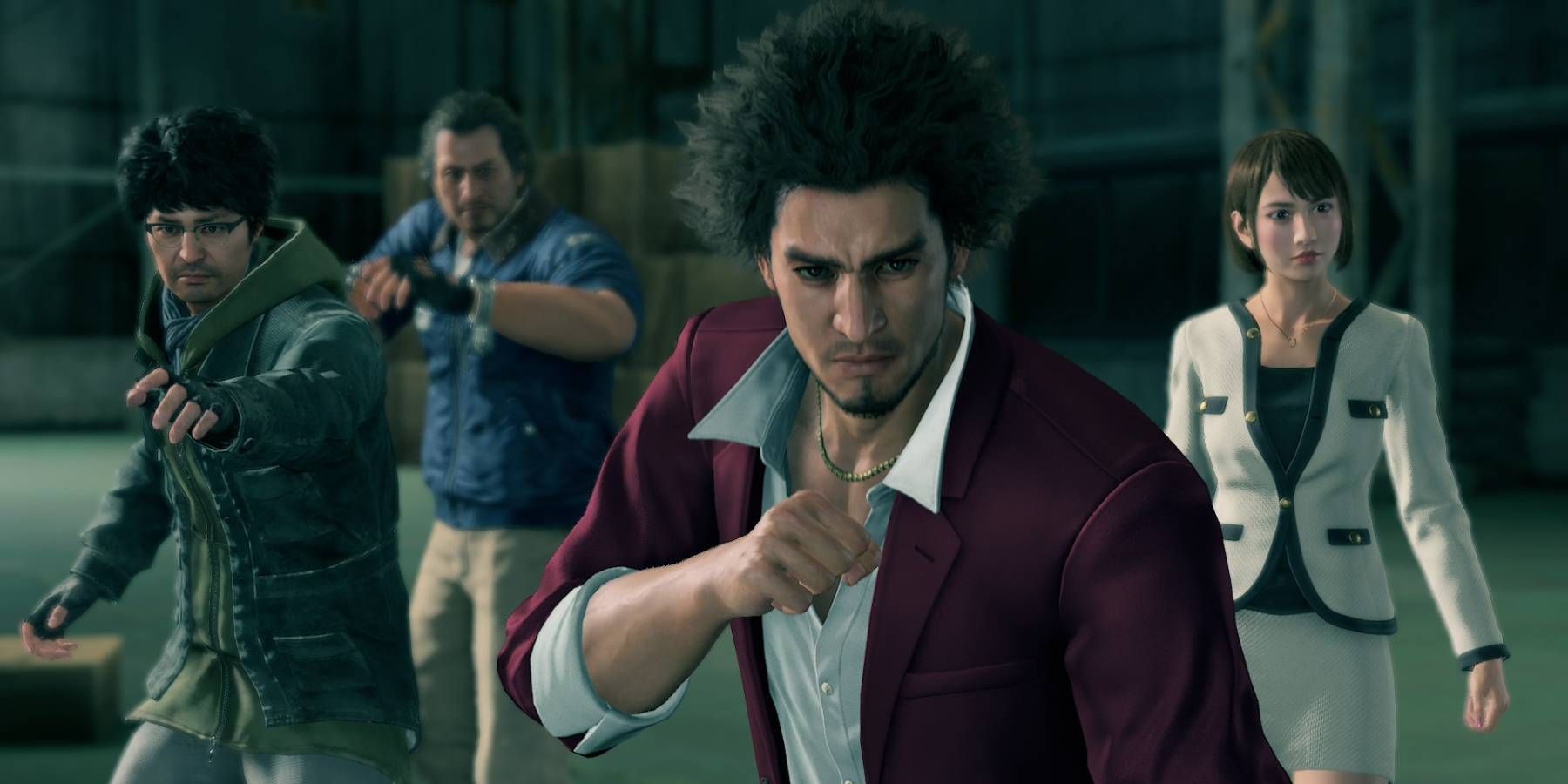 The party ready for a fight in Yakuza: Like a Dragon