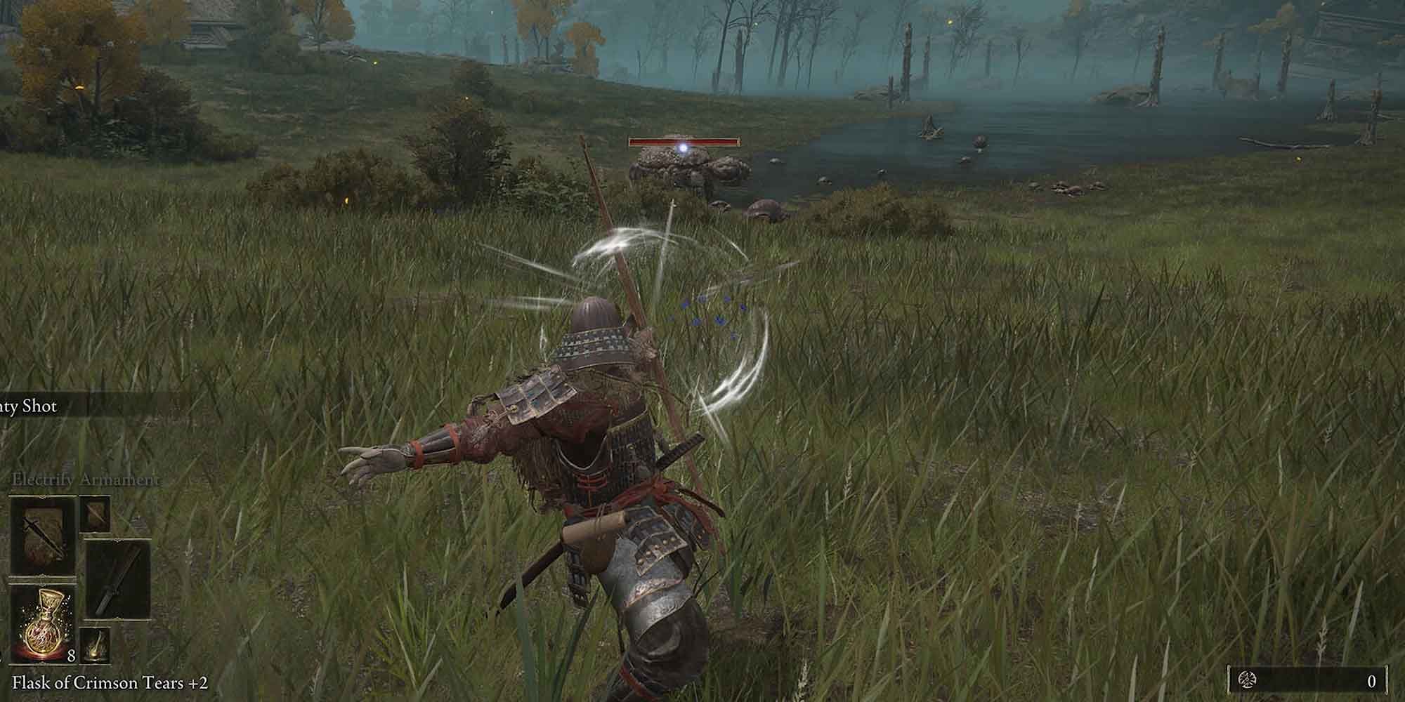 A samurai using a longbow in Elden Ring