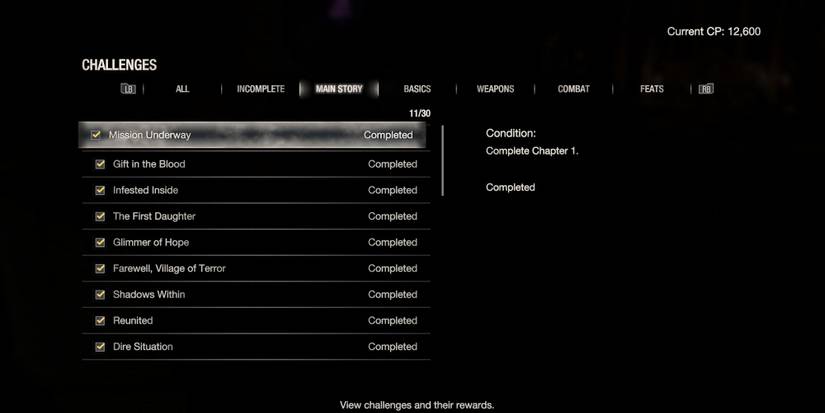 image showing all main story challenges in the resident evil 4 remake.