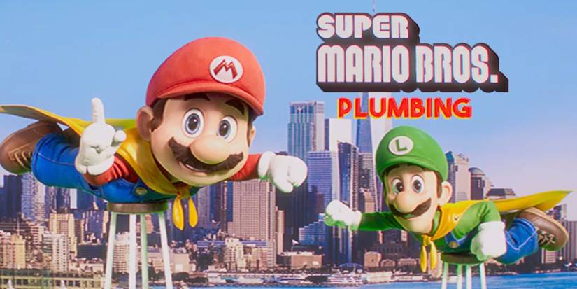 Mario and Luigi in capes in their plumping commercial in the Super Mario Bros Movie