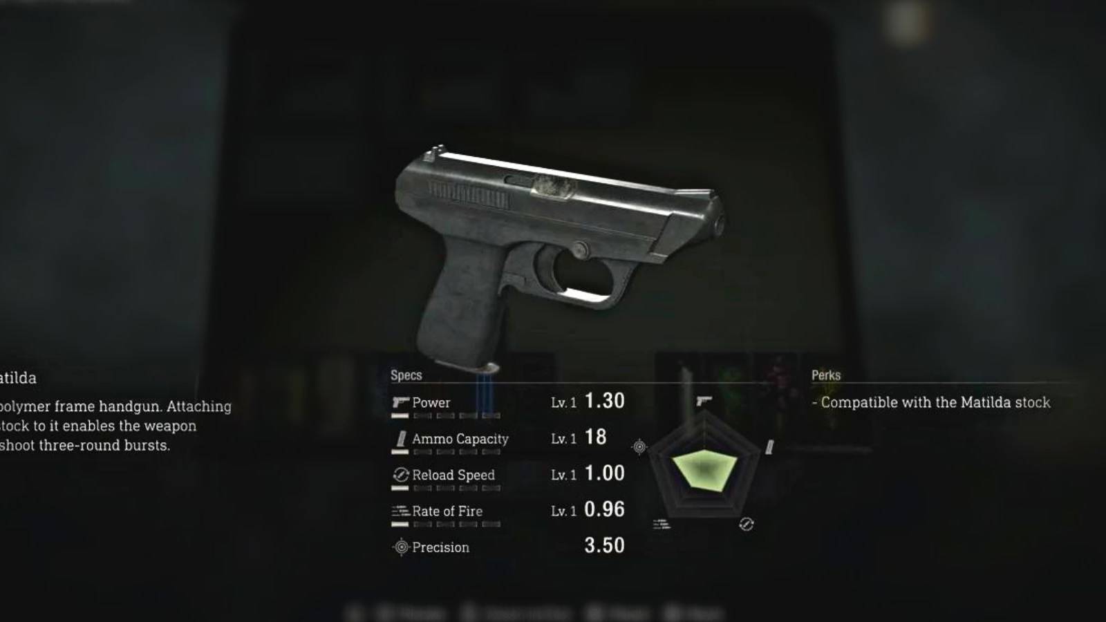 image showing matilda, a handgun in the resident evil 4 remake.