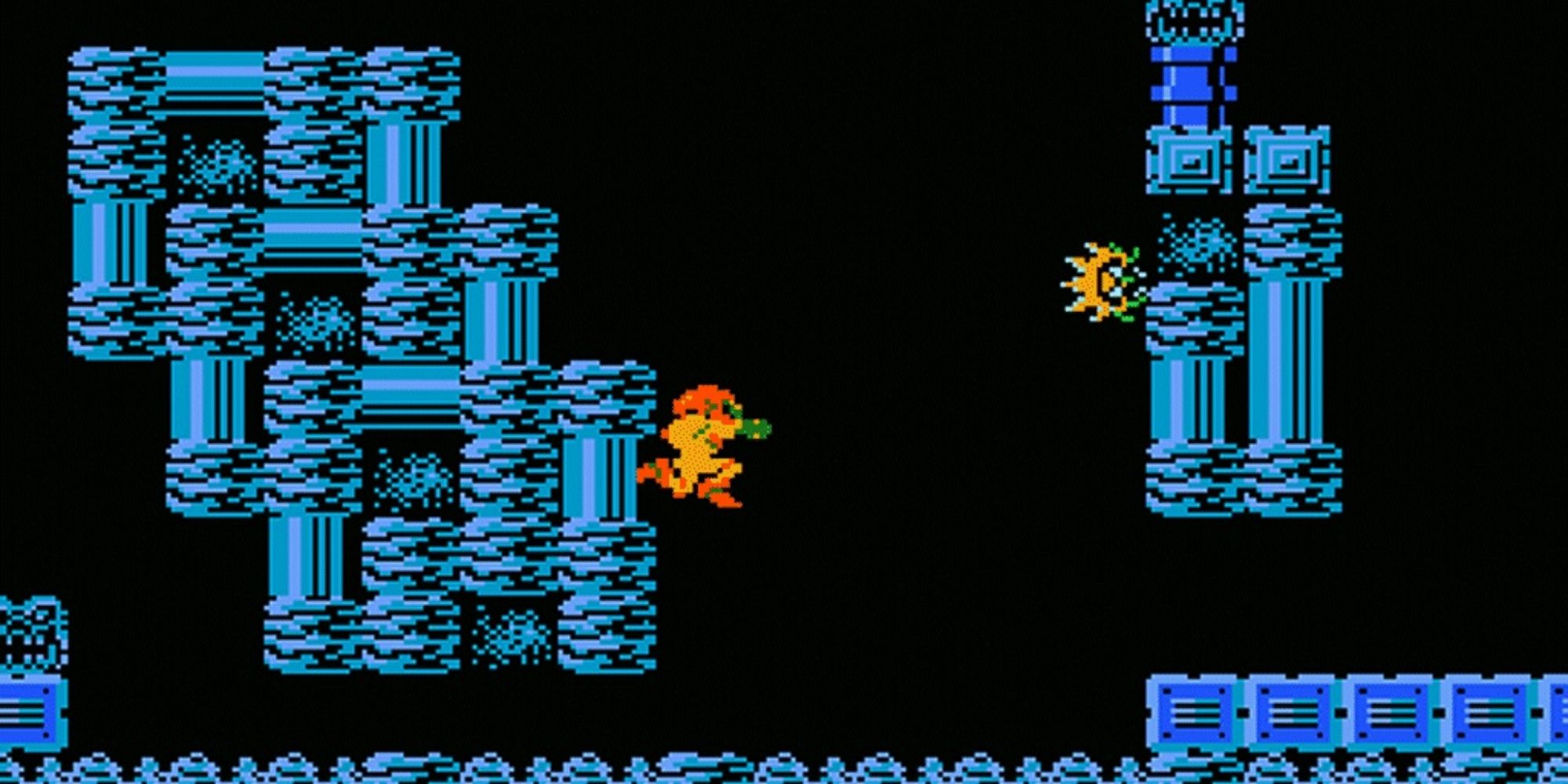 Samus jumping through an area in Metroid