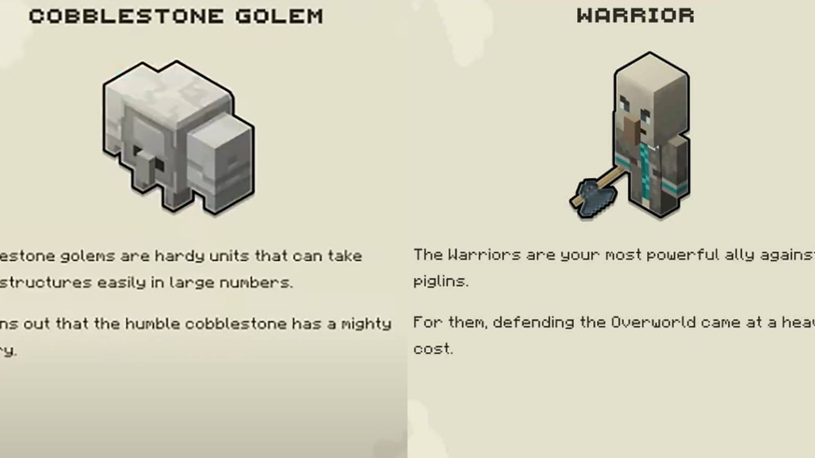 Minecraft Legends Ally Mobs