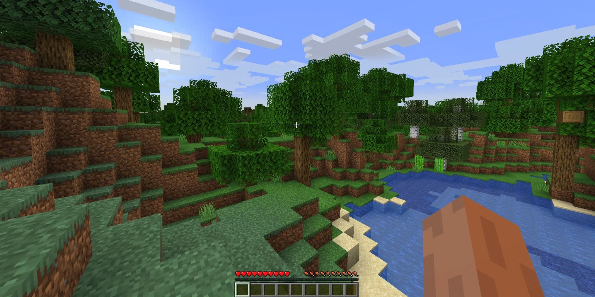 A player exploring an empty forest in Minecraft