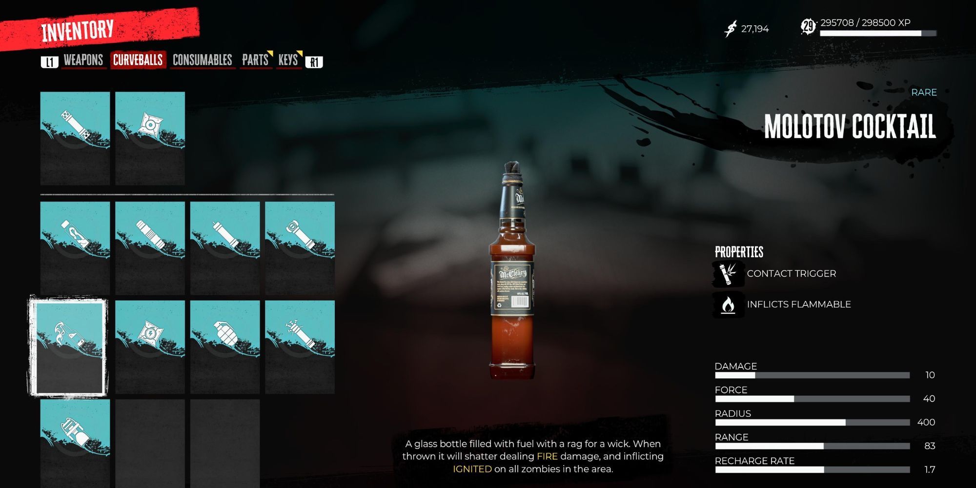 Molotov Cocktail Curveball in Dead Island 2