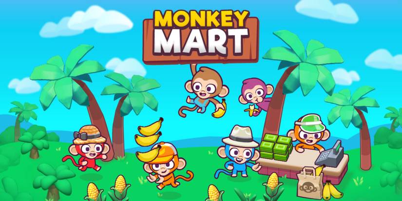 Monkey Mart game, monkeys with hats in jungle running about 