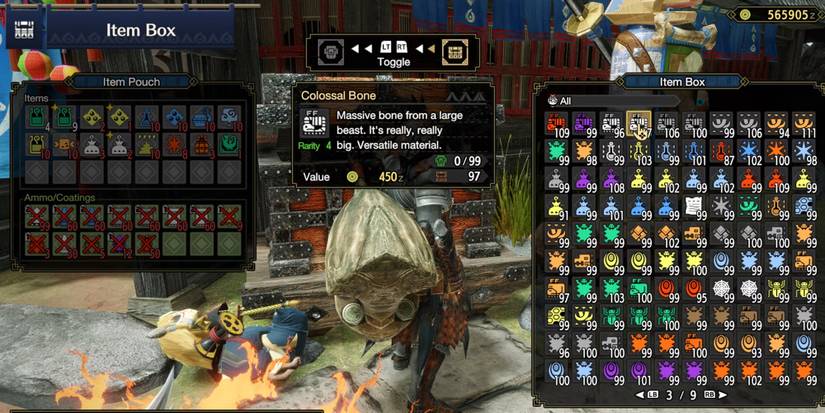 Monster Hunter Rise - Looking At A Colossal Bone In The Item Box