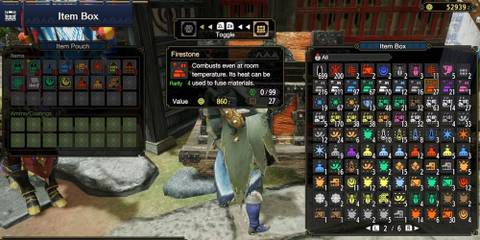 Monster Hunter Rise - Looking At Firestone In Item Box