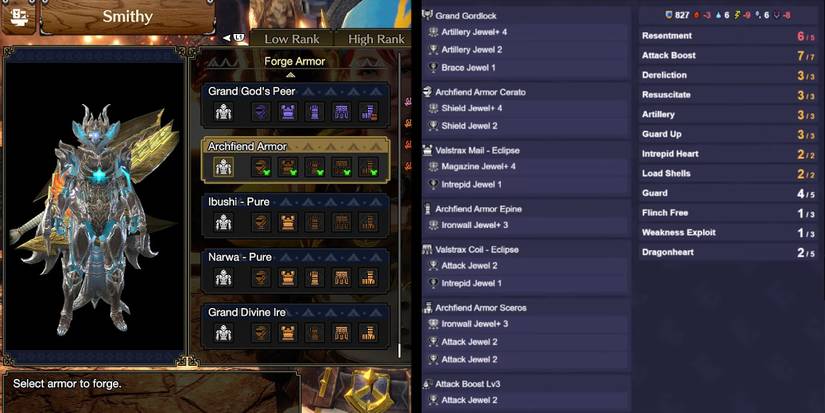 Monster Hunter Rise - Raw Damage Build Skills With Image Of Archfiend Armor