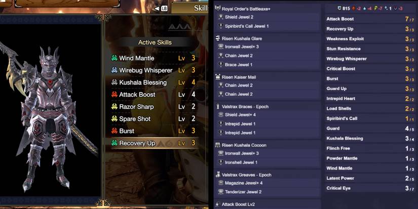 Monster Hunter Rise - Risen Kushala Daora Set Next To Skills Needed For CSS Build