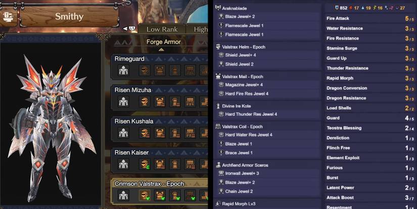 Monster Hunter Rise - Risen Valstrax Armor Next To All Skills Needed