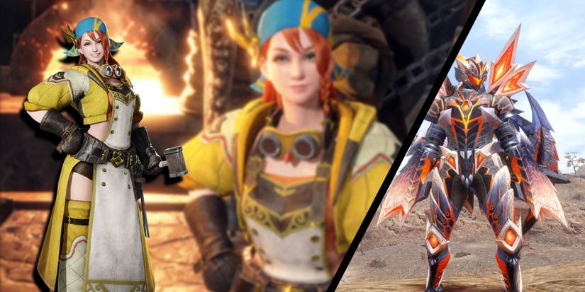 Monster Hunter Rise - Risen Valstrax Armor Over Image Of Elgado Blacksmith