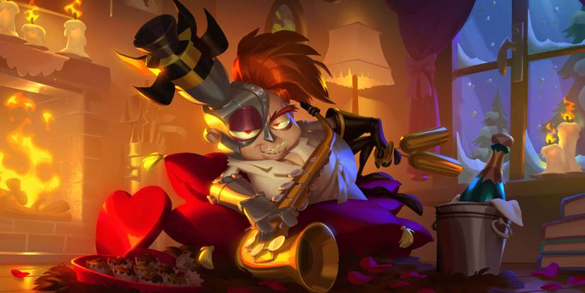 N Gin from the Crash Bandicoot series sitting on a sofa by a fire with a bottle of champagne