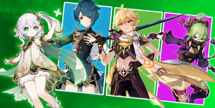 nahida xingqiu dendro traveler and kuki shinobu in genshin impact